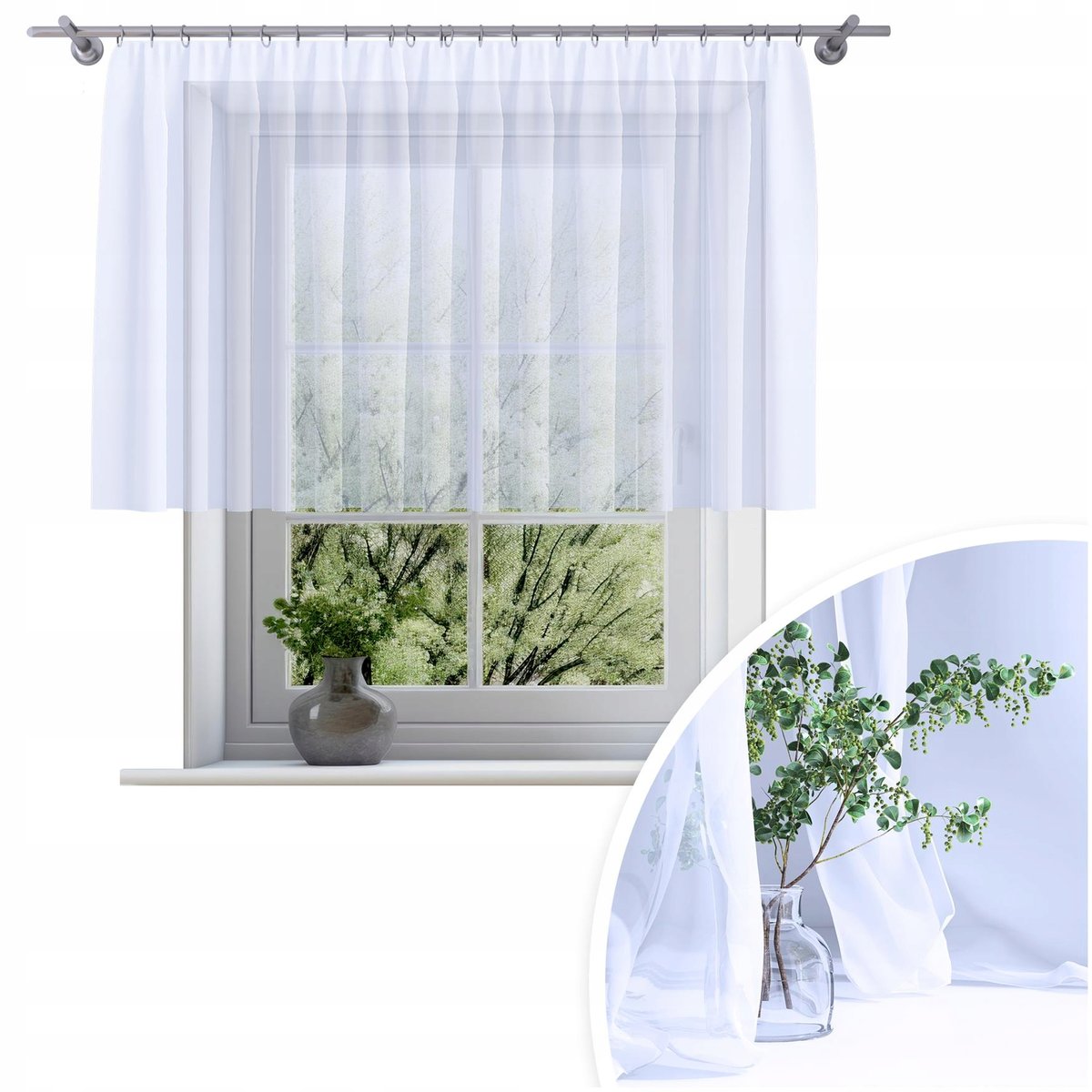 FIRANA GOTOWA WOAL BIAŁA 200x120 CM ZASŁONA FIRANKA NA ŻABKI TAŚMIE FIRANY