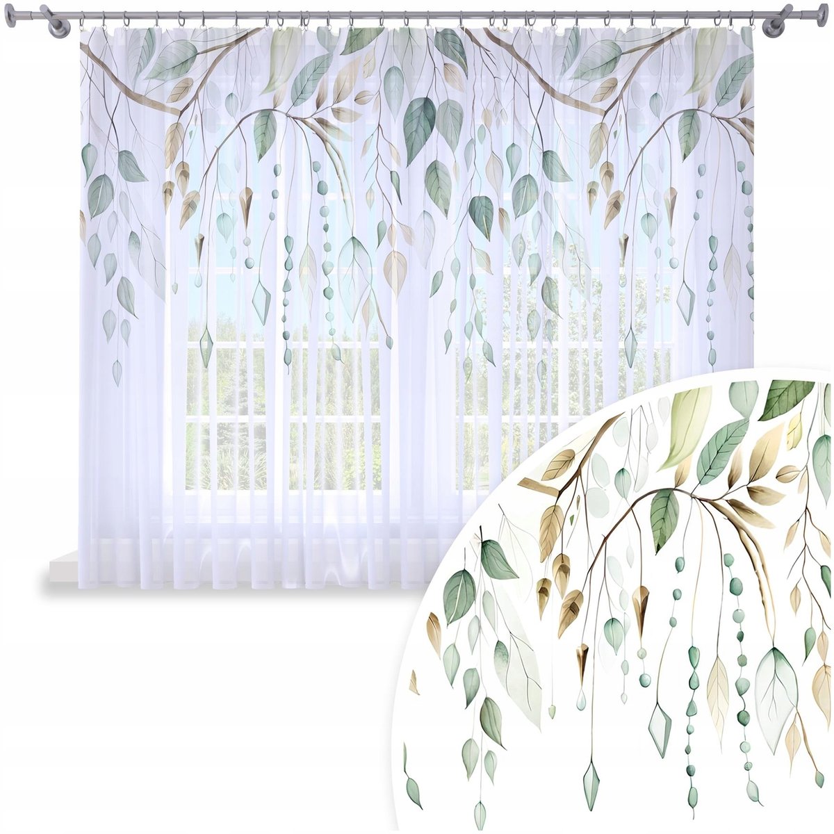 FIRANA GOTOWA WOAL 300X150 BARWIONA WZÓR NA ŻABKI TAŚMIE FIRANY 154