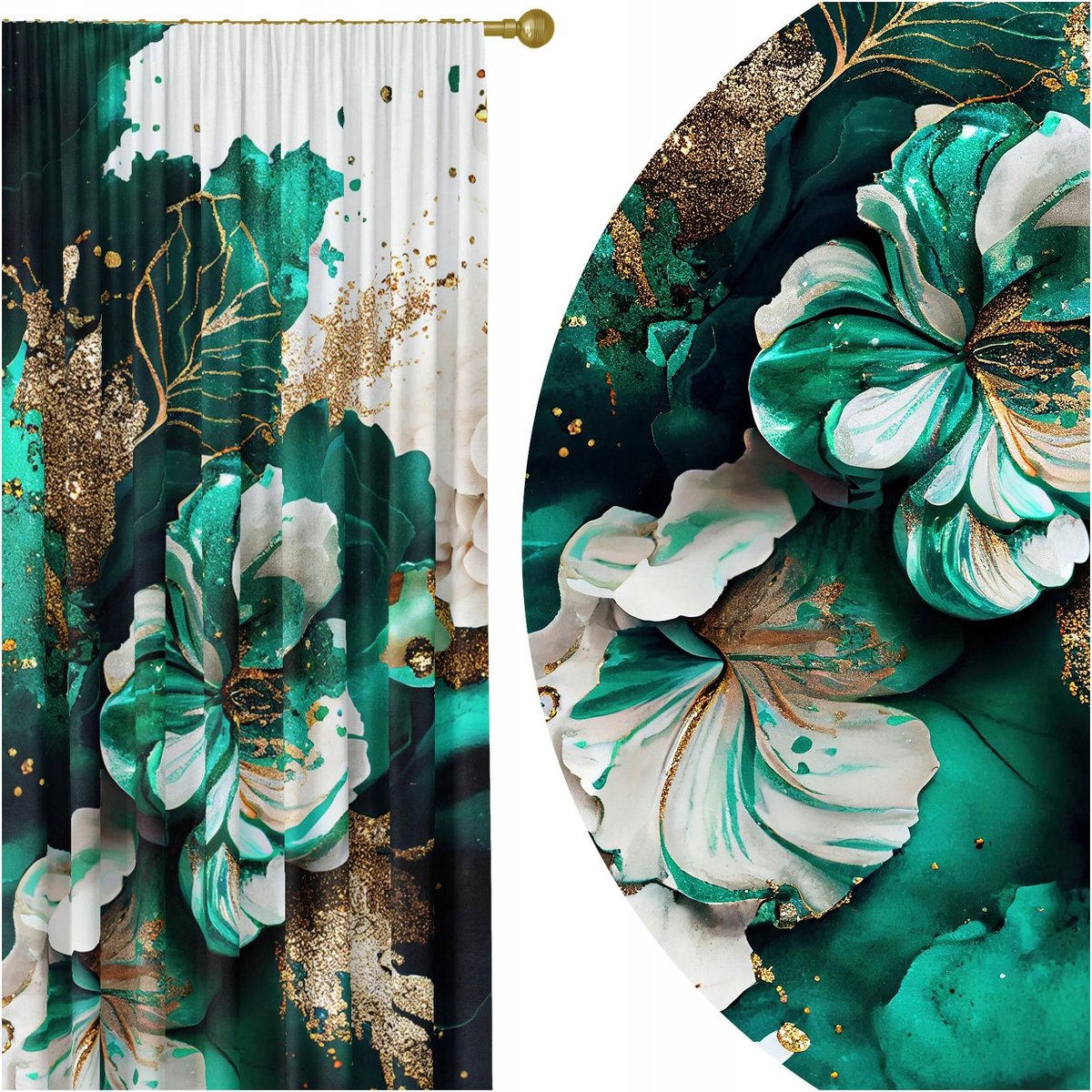 GOTOWE ZASŁONY NA ŻABKI TAŚMIE 140X230 ZASŁONA DO SALONU POKOJU KWIATY 174