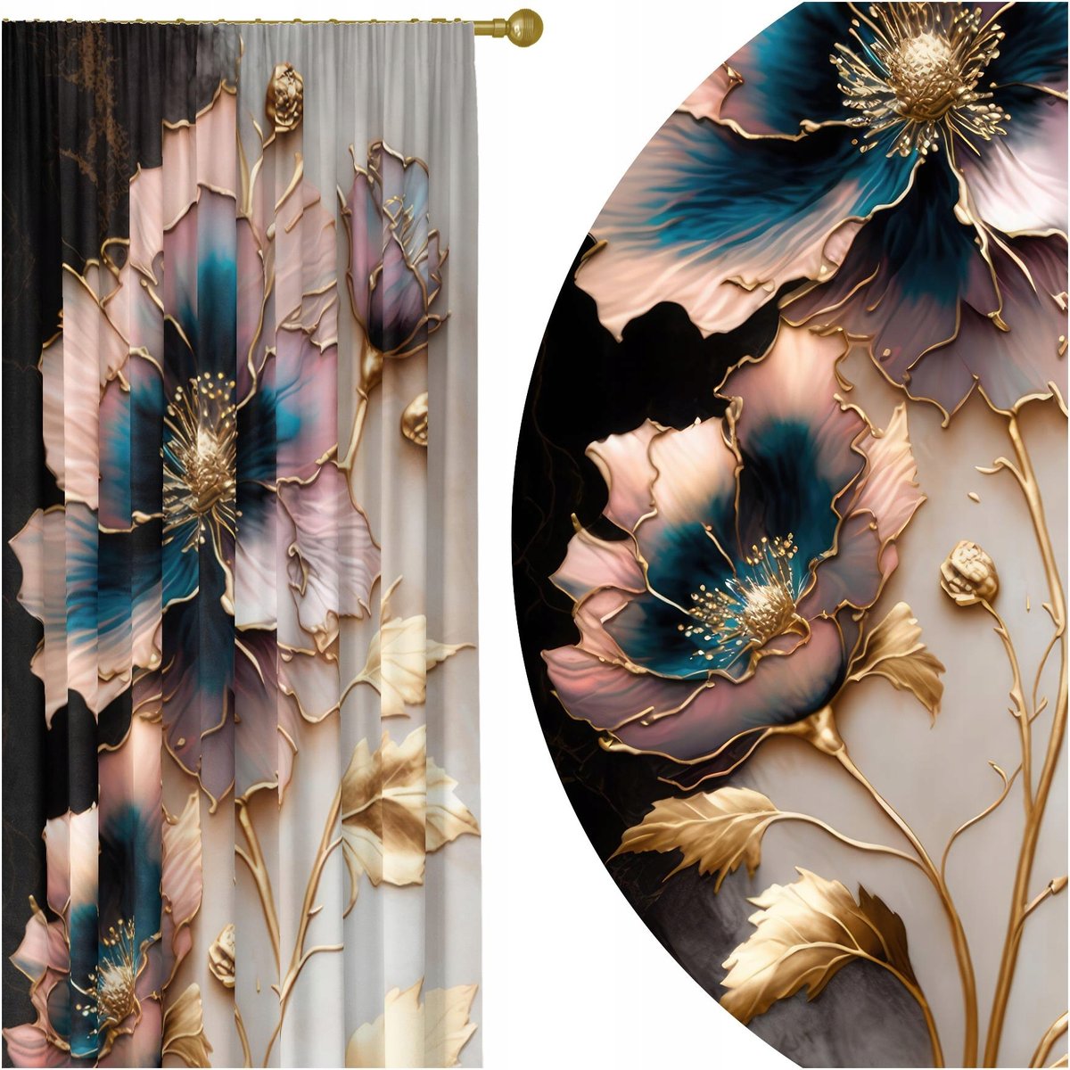 GOTOWE ZASŁONY NA ŻABKI TAŚMIE 140X240 ZASŁONA DO SALONU POKOJU KWIATY 180