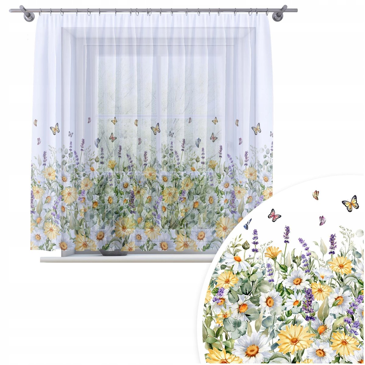 FIRANA GOTOWA WOAL 200X150 BARWIONA WZÓR NA ŻABKI TAŚMIE FIRANY 807