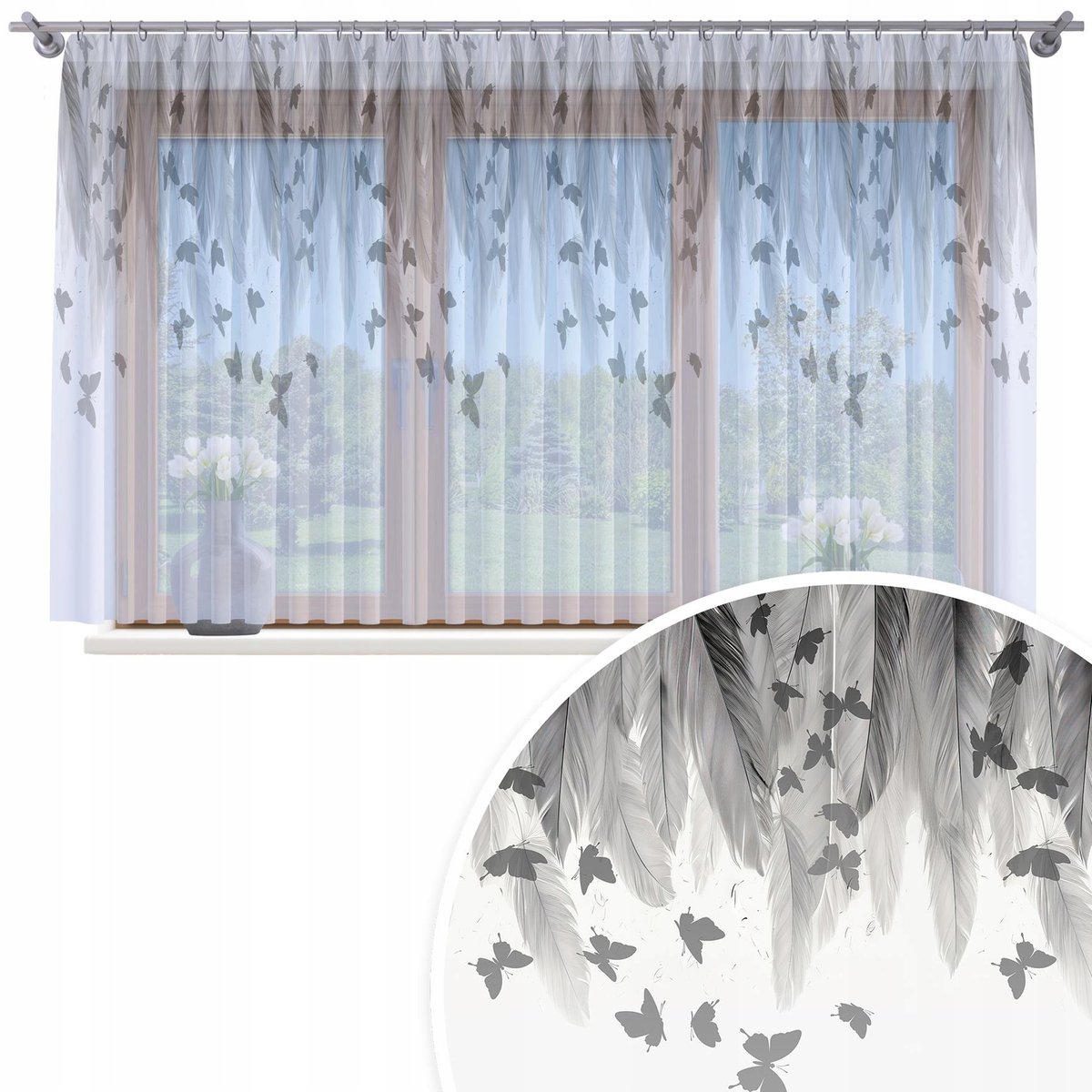 FIRANA GOTOWA WOAL 500X150 BARWIONA WZÓR NA ŻABKI TAŚMIE FIRANY 199