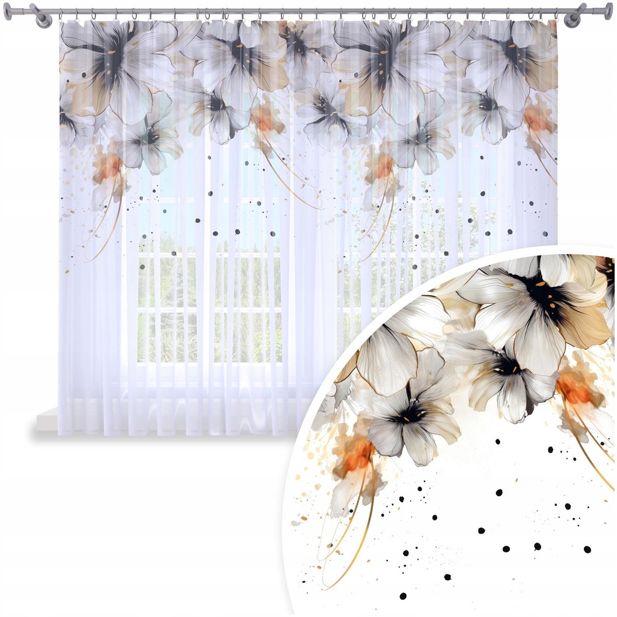 FIRANA GOTOWA WOAL 400X160 BARWIONA WZÓR NA ŻABKI TAŚMIE FIRANY 202