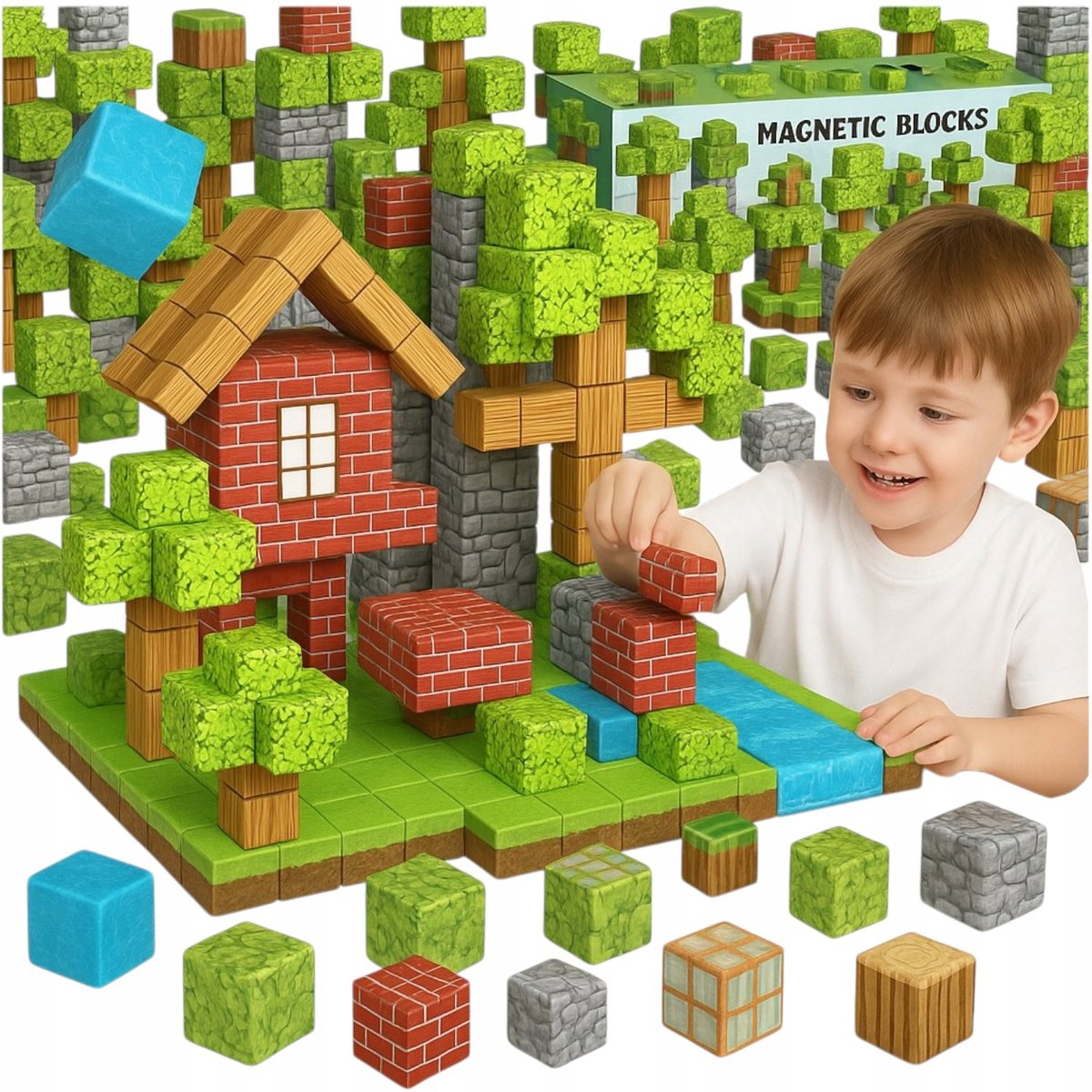 Klocki Magnetyczne Minecraft Kostki 3D Sześciany Bloki Piksele Zestaw Xxl