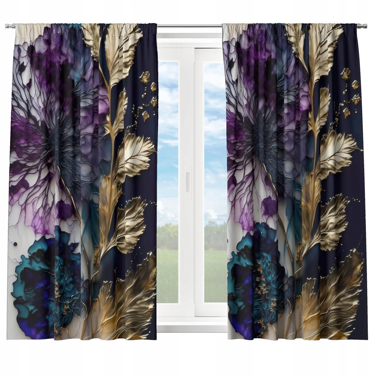 GOTOWE ZASŁONY KRÓTKIE NA ŻABKI TAŚMIE 140X160 ZASŁONA DO KUCHNI KWIATY 177