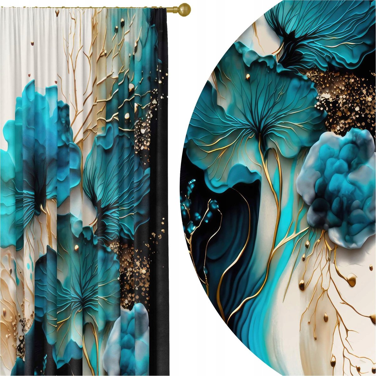 GOTOWE ZASŁONY NA ŻABKI TAŚMIE 140X230 ZASŁONA DO SALONU POKOJU KWIATY 136