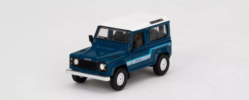 Land Rover Defender 90 County Wagon, stratos blue Mini GT 1:64