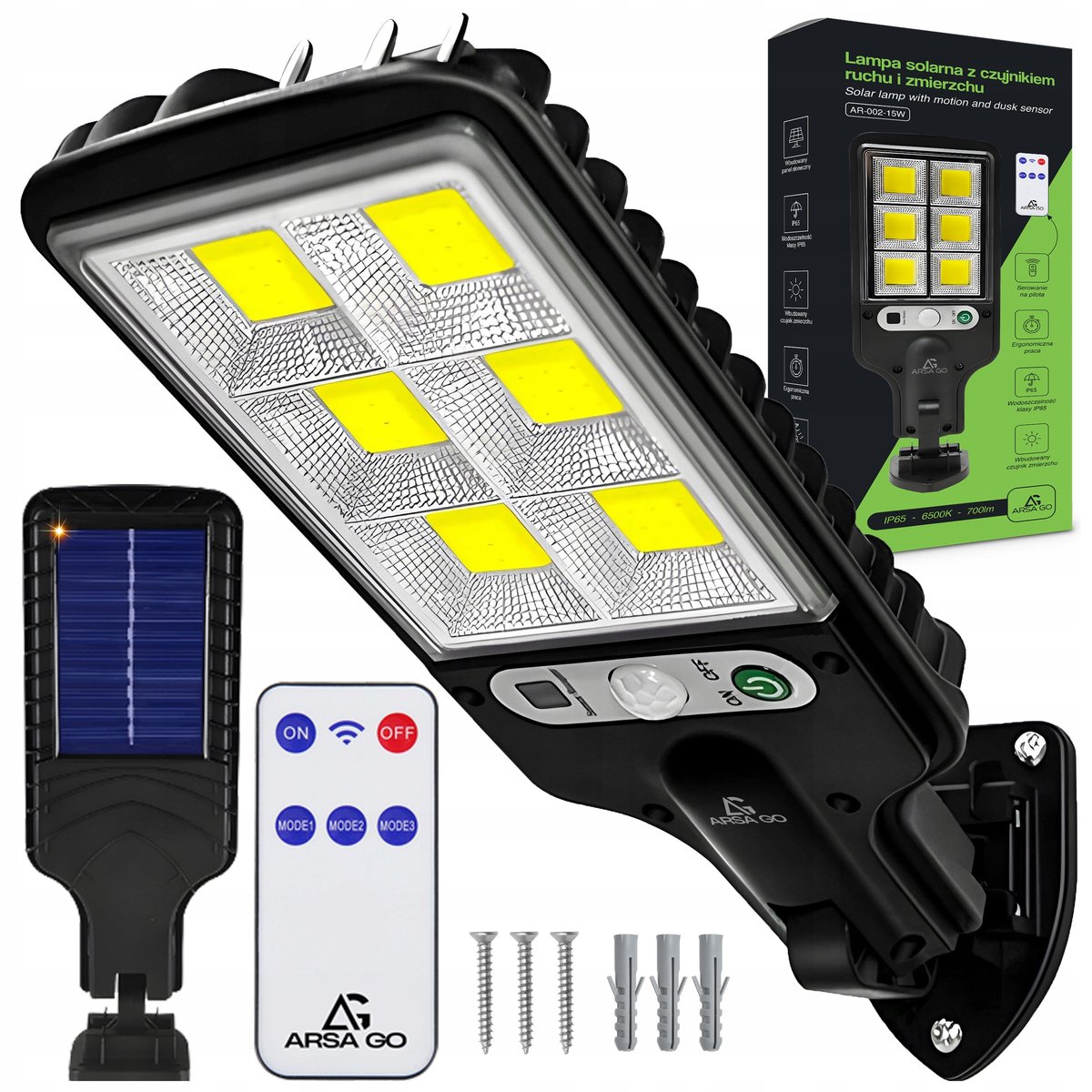 Mocna Lampa Solarna Led Ogrodowa Uliczna Czujnik Ruchu I Zmierzchu Pilot