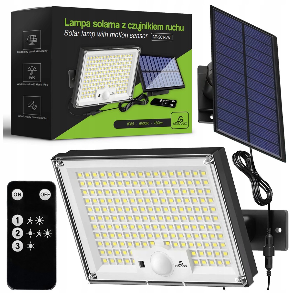 Lampa Solarna Led 300W Z Osobnym Panelem Pilot Z Czujnikiem Zmierzchu Ruchu