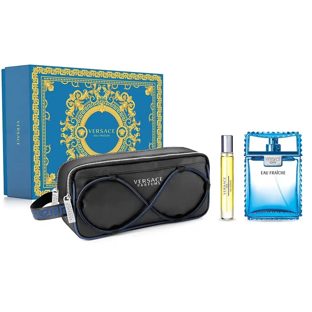 Versace Zestaw Woda toaletowa Man Eau Fraiche + Woda toaletowa + Kosmetyczka 100 ml + 10 ml