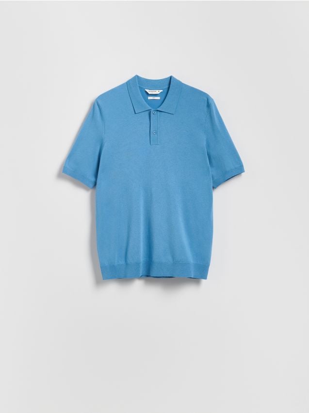 Reserved - Sweter polo z wiskozą - jasnoniebieski