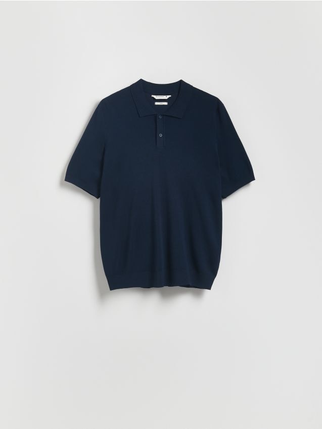 Reserved - Sweter polo z wiskozą - granatowy