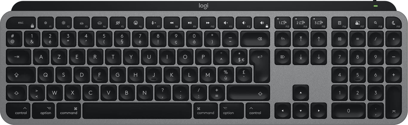 Logitech MX Keys S for Mac klawiatura Biuro RF Wireless + Bluetooth AZERTY Francuski Aluminium, Czarny 920-011625