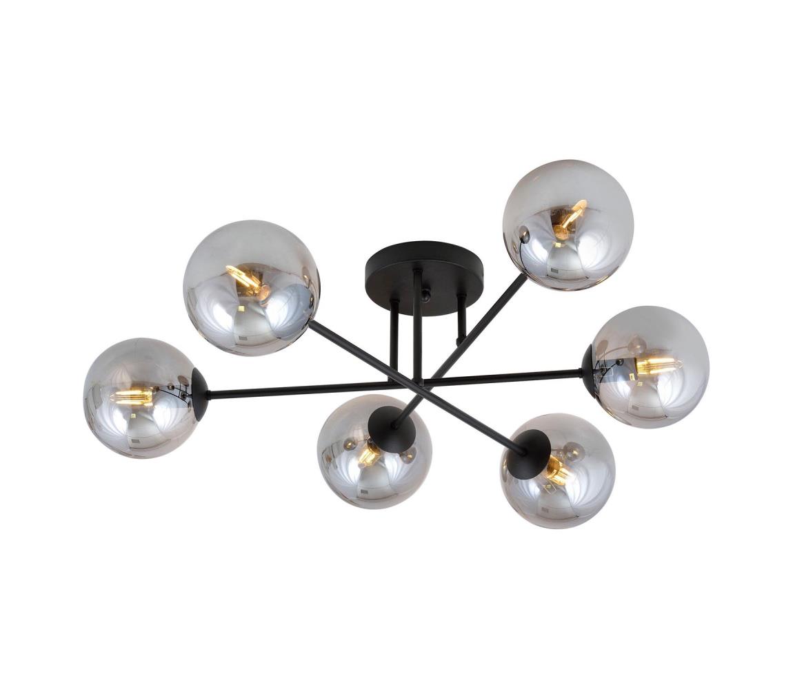 Żyrandol na drążku ROMA 6xE14/10W/230V czarny/dym