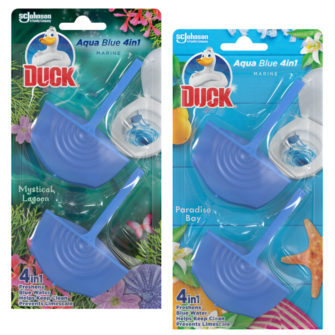 Zestaw 4 zawieszek barwiących wodę do toalet Duck Aqua Blue 4w1 4x38g