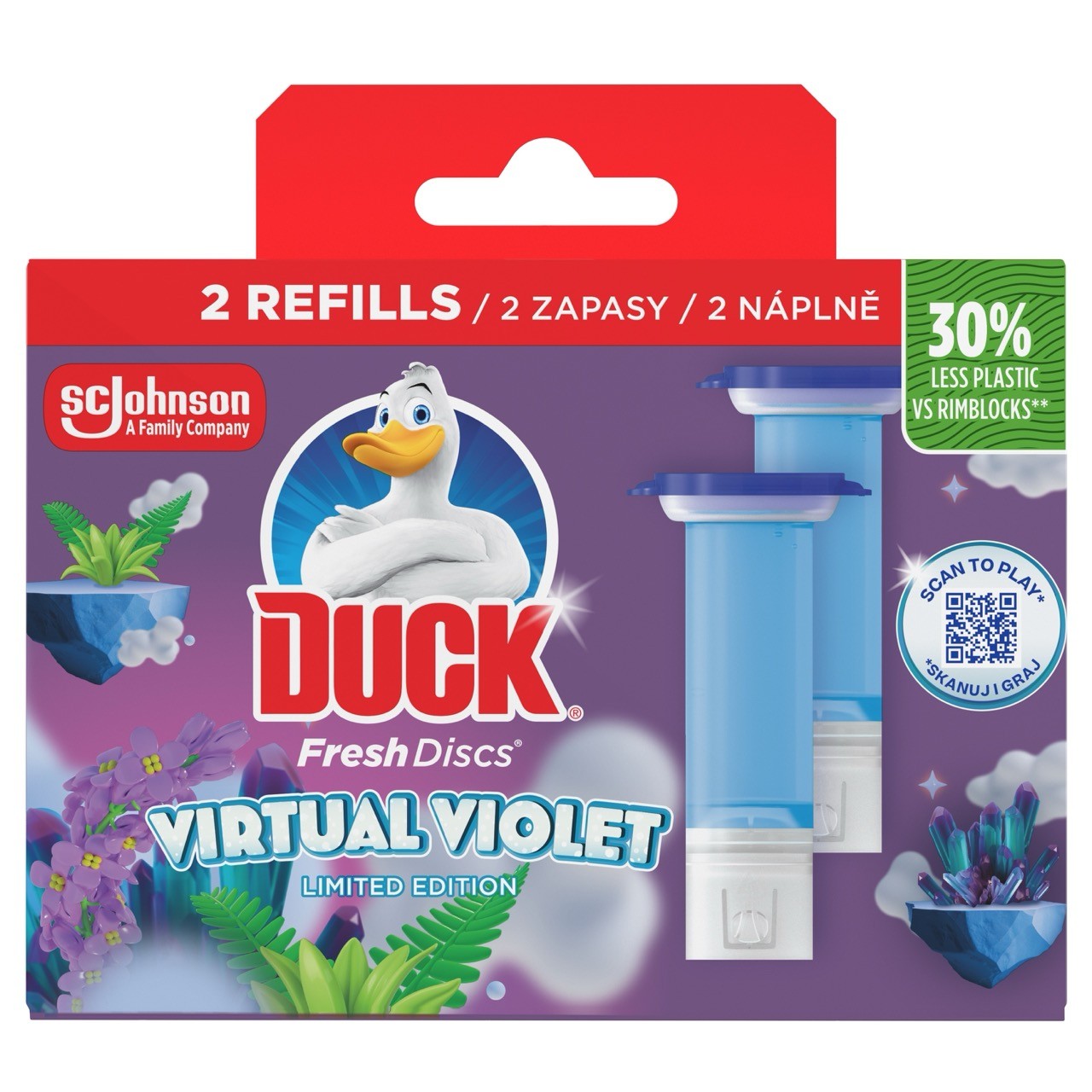 Podwójny zapas żelowych krążków do toalet Duck Fresh Discs Virtual Violet