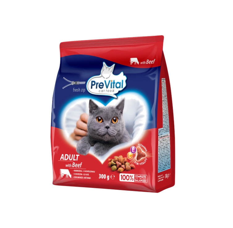 Sucha karma dla kotów dorosłych w wołowiną PreVital 300 g