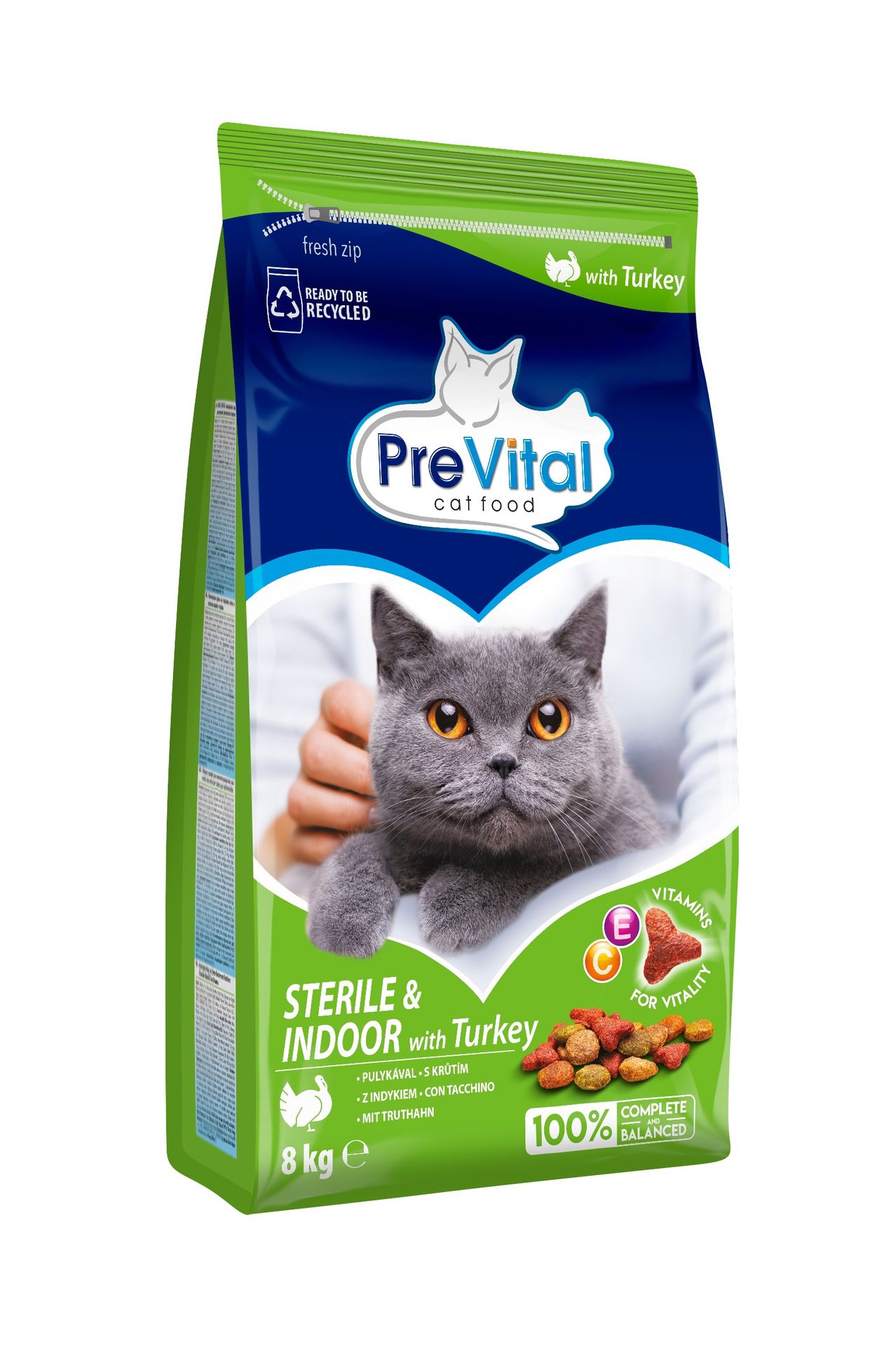 Sucha karma dla kotów sterylizowanych i niewychodzących z indykiem Prevital 8 kg
