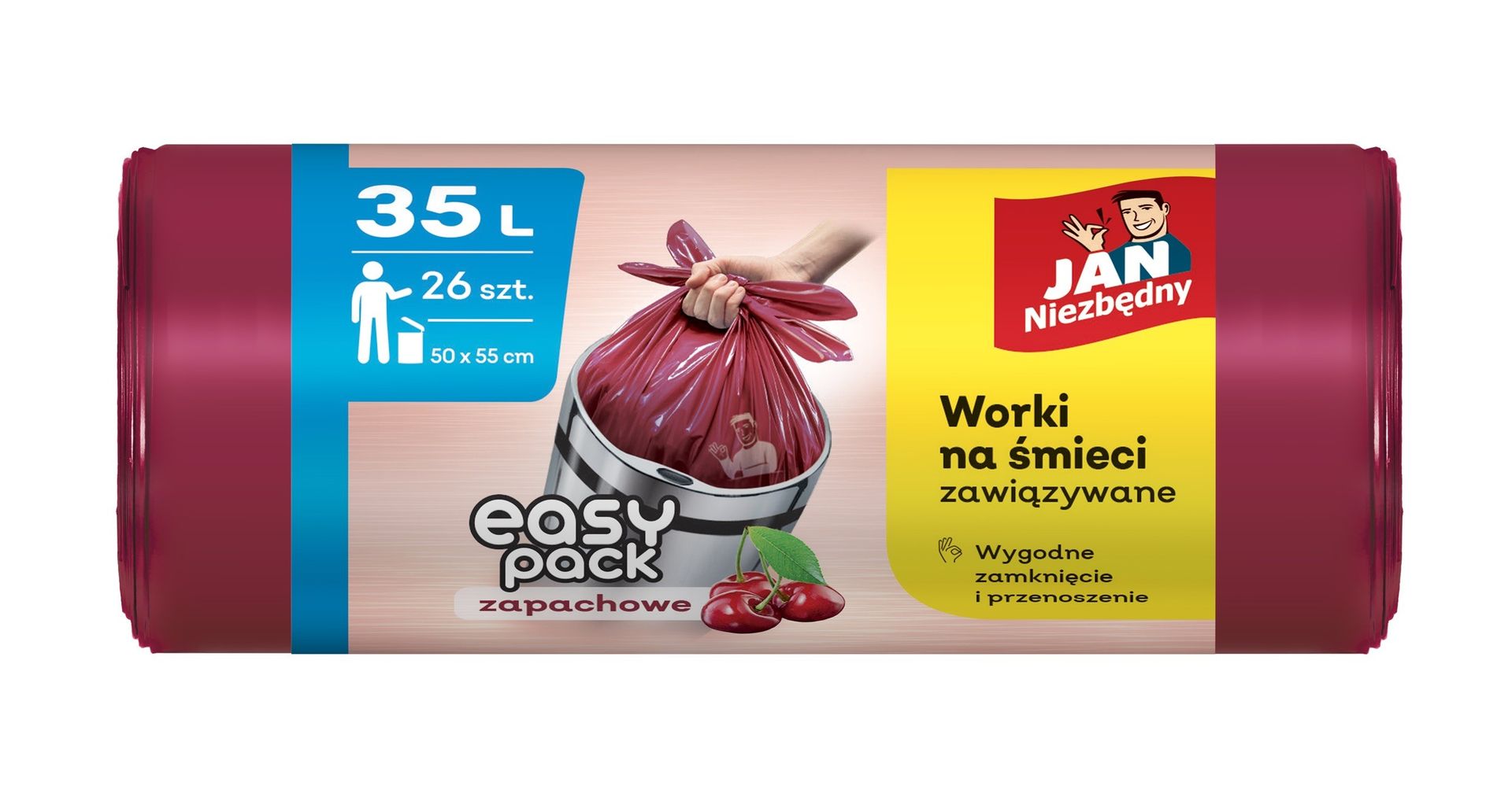 Wiśniowe zapachowe worki na śmieci Easy Pack Jan Niezbędny 35 L, 26 szt.