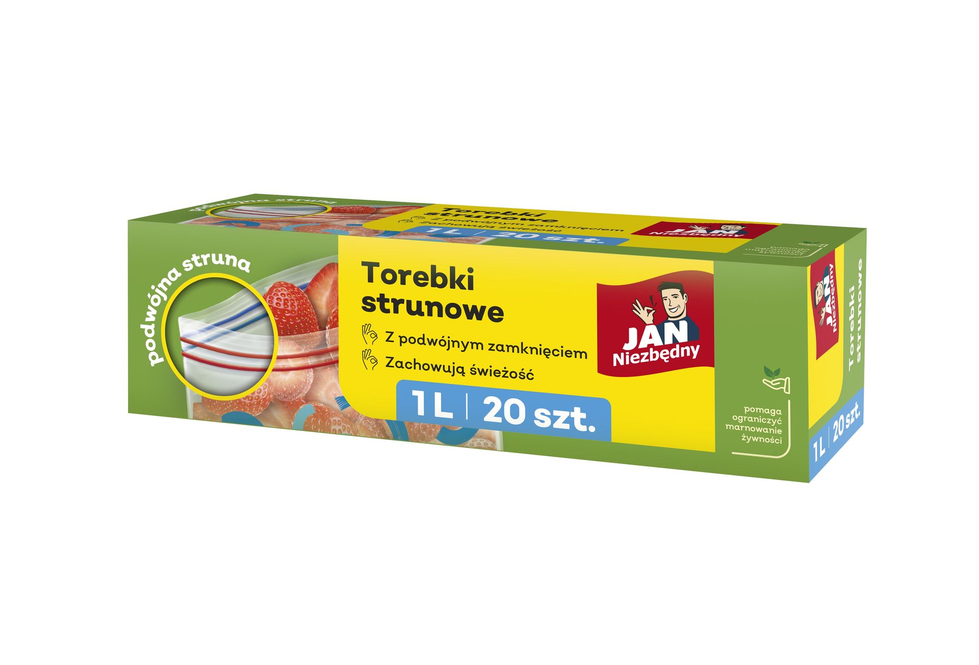 Uniwersalne torebki strunowe z podwójnym zamknięciem 1L Jan Niezbędny 20 szt.