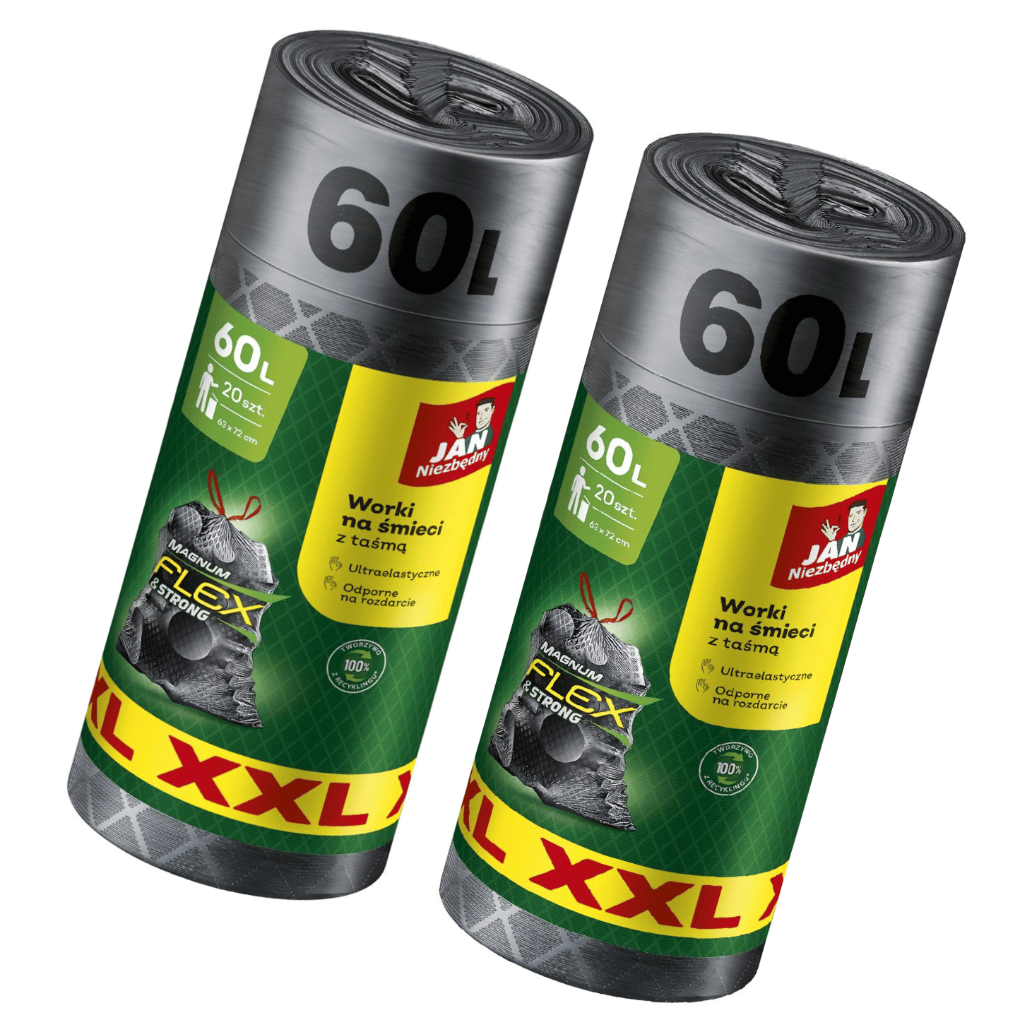 Mocne elastyczne worki na śmieci Jan Niezbędny Magnum Flex XXL, 60 l 40 szt.