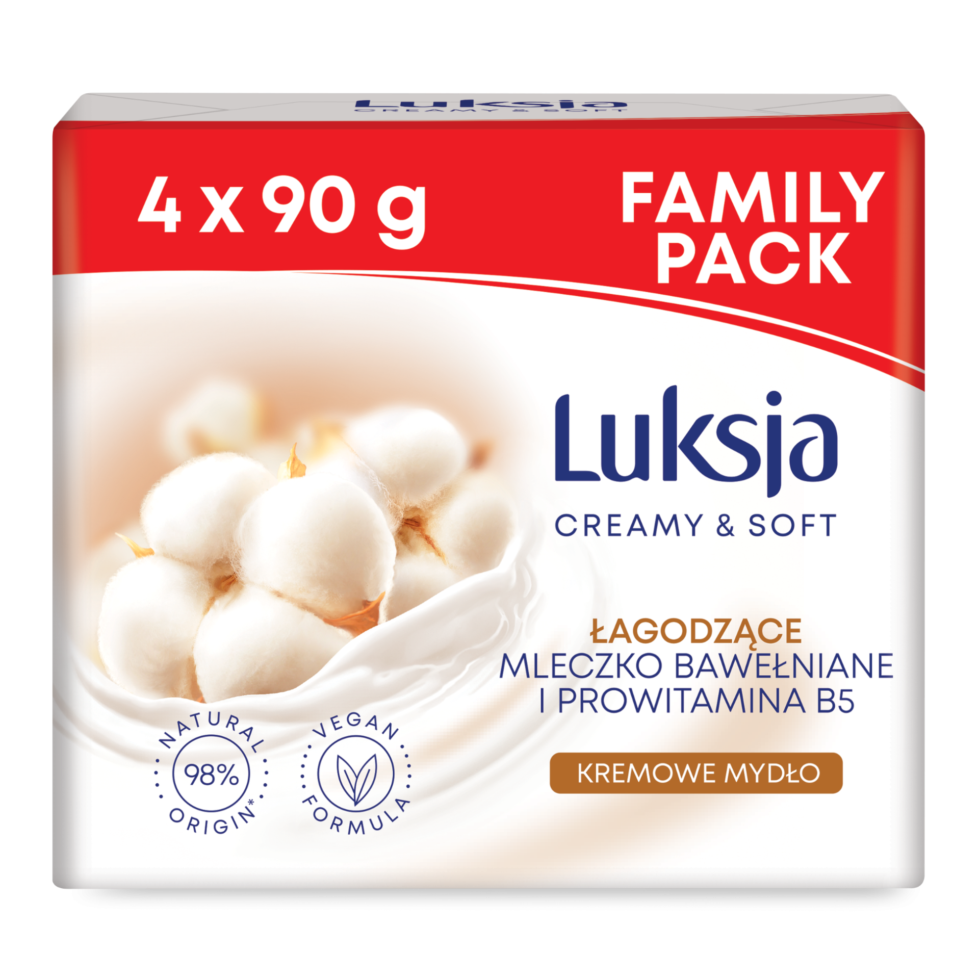 Oczyszczające mydło w kostce z mleczkiem bawełnianym Luksja 4x 90 g