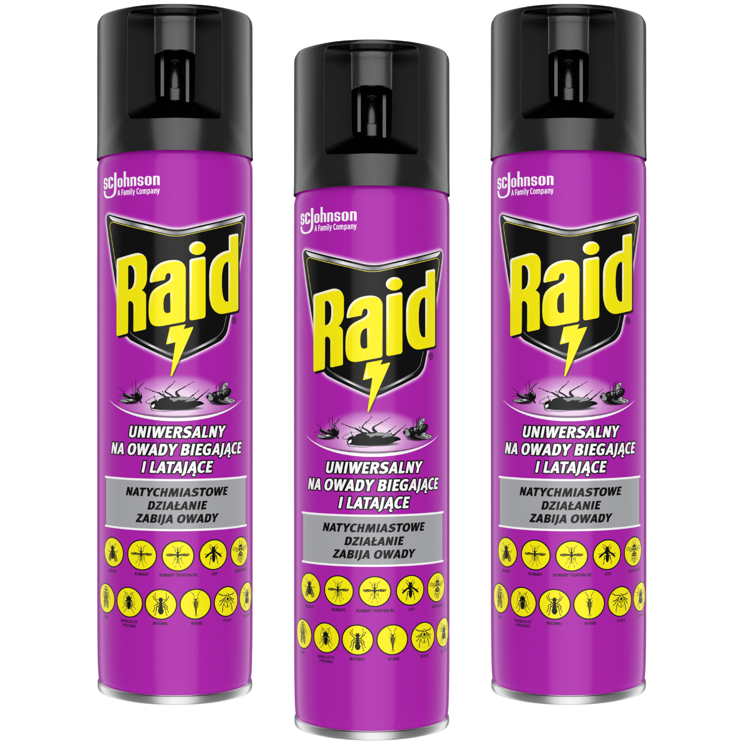SC Johnson spray na owady biegające i latające w aerozolu Raid 3x400 ml