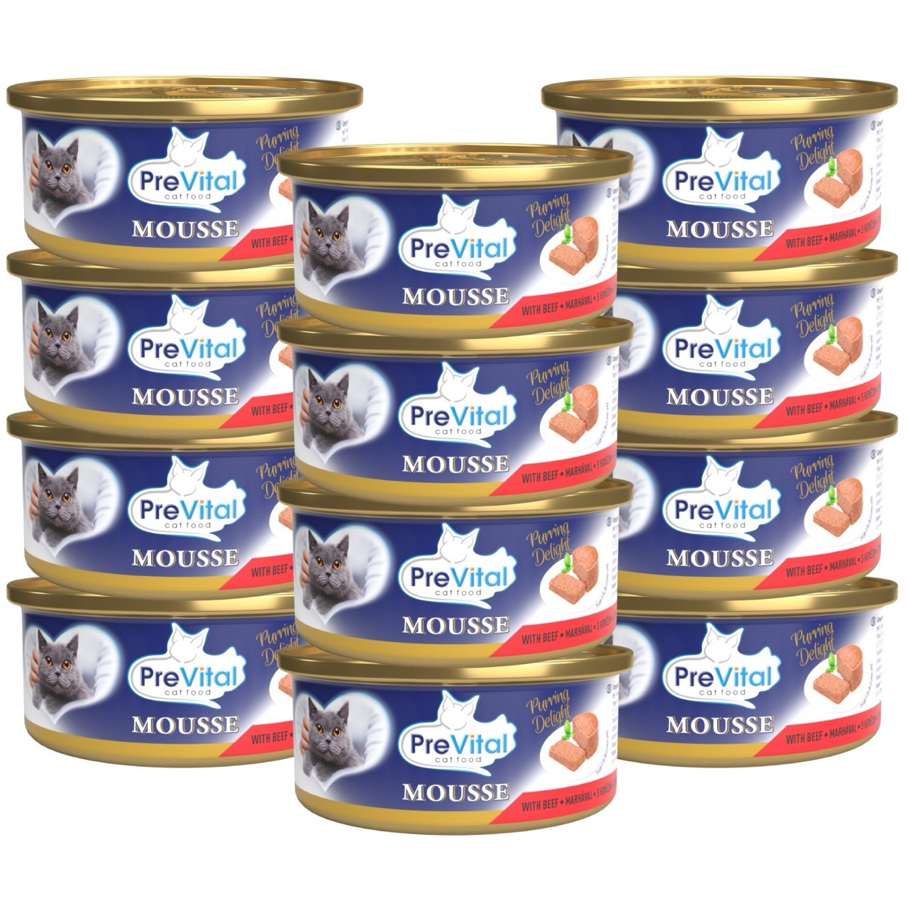 Puszyste musy dla dorosłych kotów z wołowiną PreVital 12x 85g
