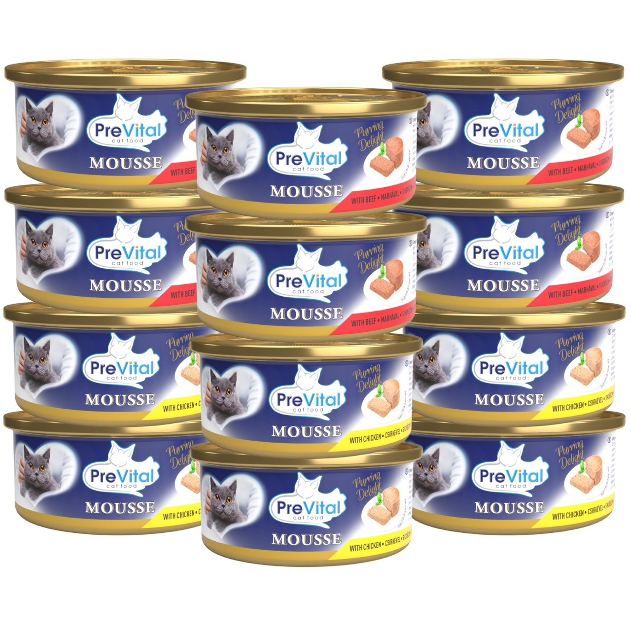 Zestaw musów dla dorosłych kotów, MIX kurczak i wołowina PreVital 12x 85g
