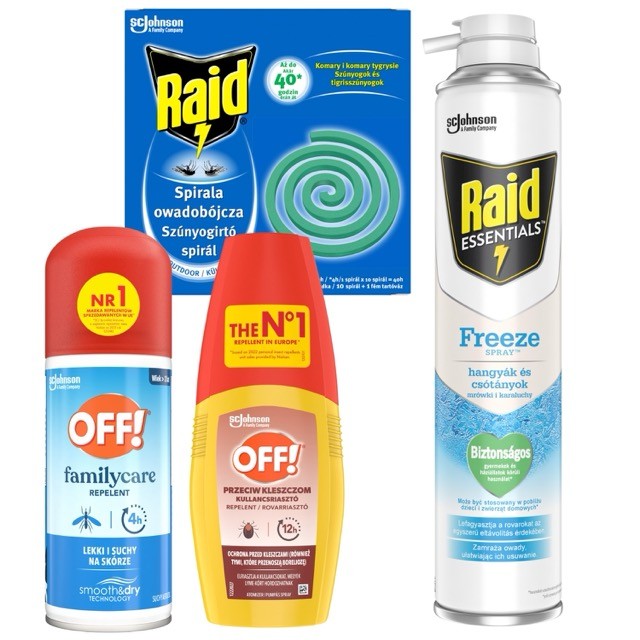 SC Johnson Zestaw spirala owadobójcza i SC Johnson Spray mrożący 350 ml Raid + Aerozol na komary i płyn na kleszcze OFF!