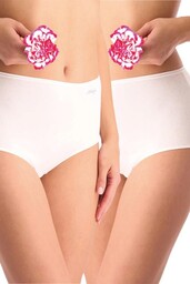 Figi damskie bawełniane (2pack) gładkie białe z wysokim stanem LPF 185 Key