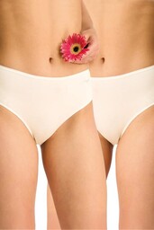 Figi damskie bawełniane (2pack) klasyczne gładkie o pełnym tyle ecru LPC 185 Key