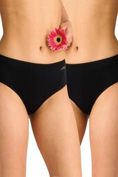 Figi damskie bawełniane (2pack) klasyczne gładkie o pełnym tyle czarne LPC 185 Key