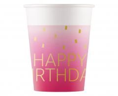 Kubeczki papierowe Pink Happy Birthday 200ml 8szt