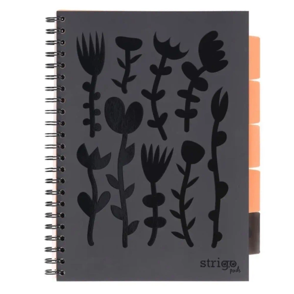 Kołozeszyt Pads A4/100K kratka Floral czarny - Strigo