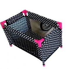 Łóżeczko-kojec dla lalek czarny w białe groszki - zabawka