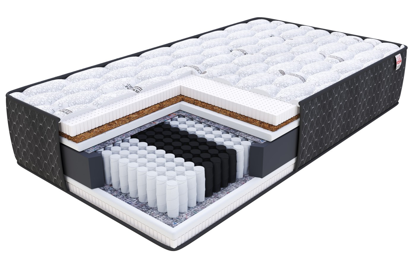 Materac multipocketowy BRAVO kokos, lateks - 120 x 200 - H4 twardy / H3 średnio twardy - 30 cm