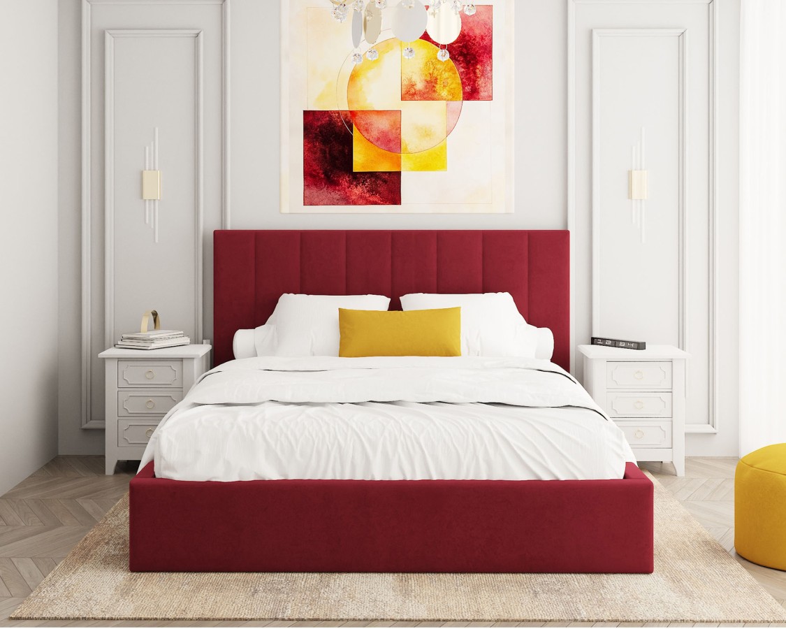 Łóżko tapicerowane COLORADO z pojemnikiem i stelażem podnoszonym - 160x200 - PARIS - Wine