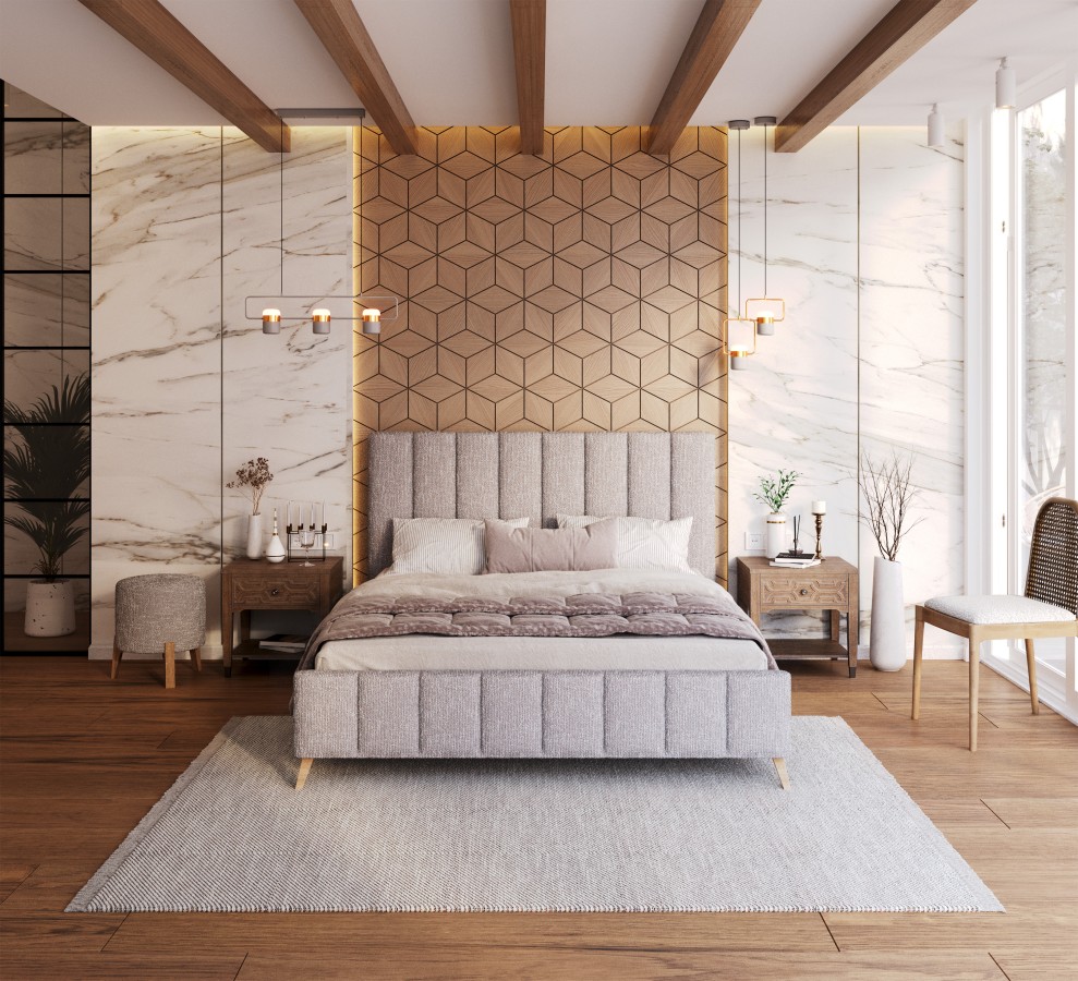 Łóżko tapicerowane FRASCA tkanina Boucle - 160x200 - BOUCLE - Szary