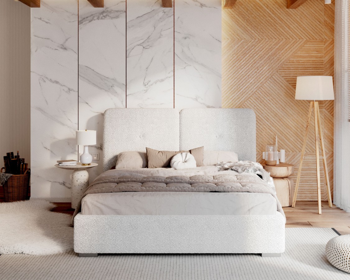 Łóżko tapicerowane BEDRETTO z pojemnikiem, tkanina Cleo - Baranek - 180x200 - BOUCLE - Krem