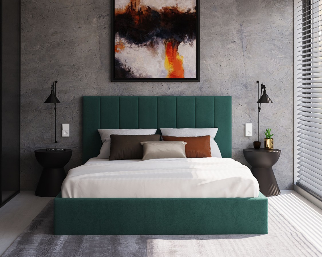 Łóżko tapicerowane COLORADO z pojemnikiem i stelażem podnoszonym - 160x200 - TRINITY - Turkusowy