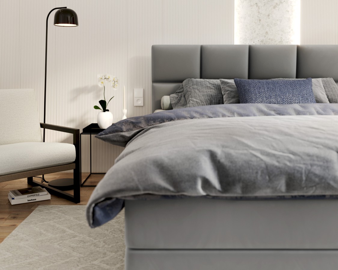 Łóżko kontynentalne PORTLAND podnoszony stelaż, 2 pojemniki na pościel - 140x200 - PARIS - Steel