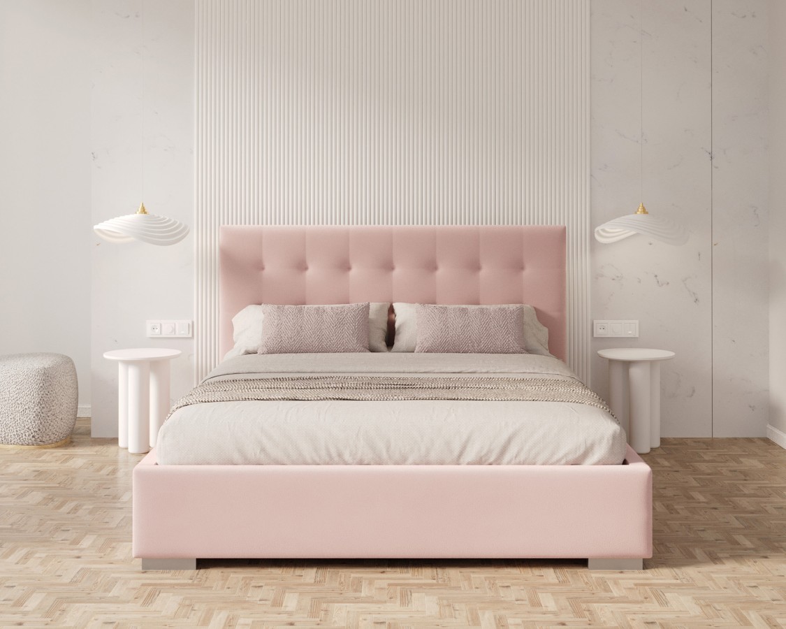 Łóżko tapicerowane LUCERNA z pojemnikiem i stelażem podnoszonym - 180x200 - TRINITY - Pudrowy róż