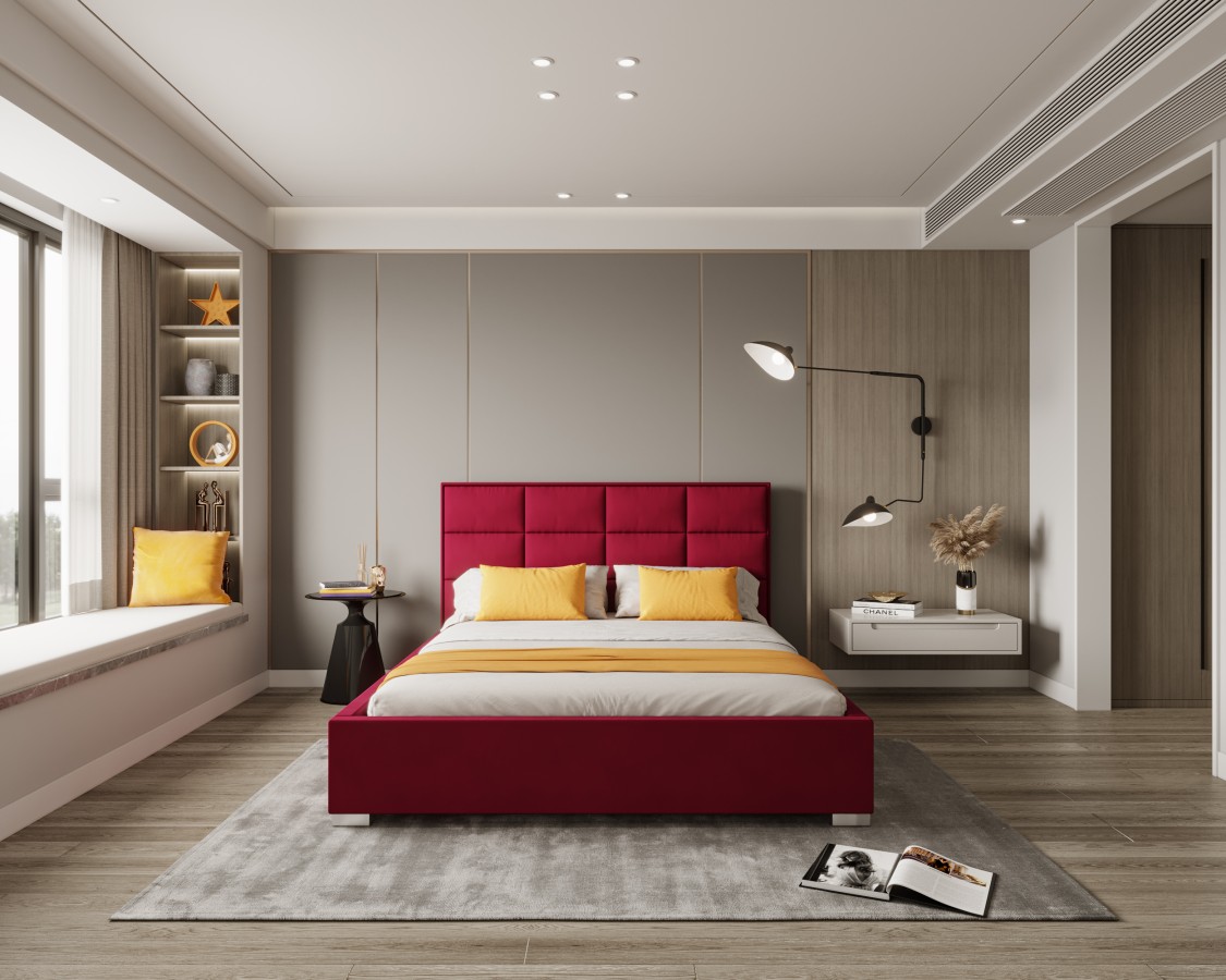 Łóżko tapicerowane APOLLO z pojemnikiem i stelażem podnoszonym - 120x200 - PARIS - Wine