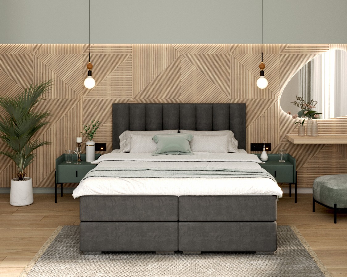 Łóżko kontynentalne LINCOLN materace, 2 pojemniki na pościel - 140x200 - PARIS - Dark Blue