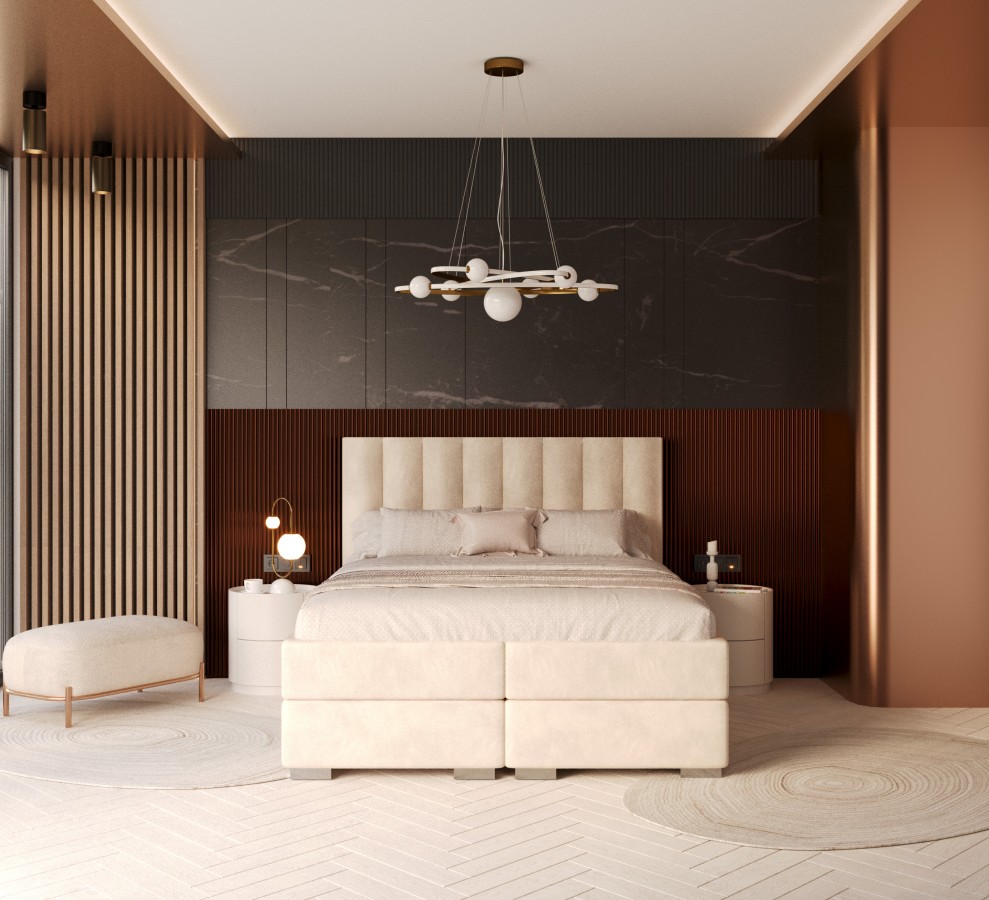 Łóżko kontynentalne LINCOLN materace, 2 pojemniki na pościel - 160x200 - PARIS - Cream