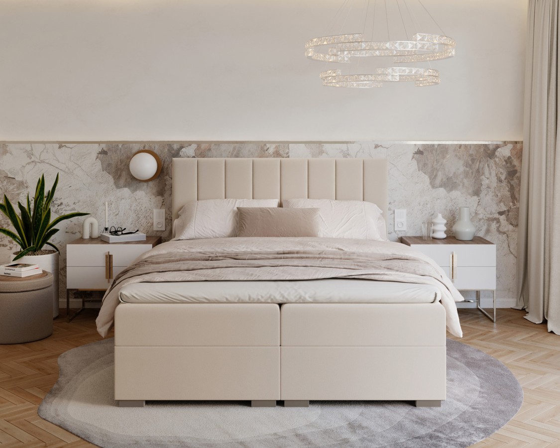 Łóżko kontynentalne LINCOLN materace, 2 pojemniki na pościel - 160x200 - PARIS - Cream
