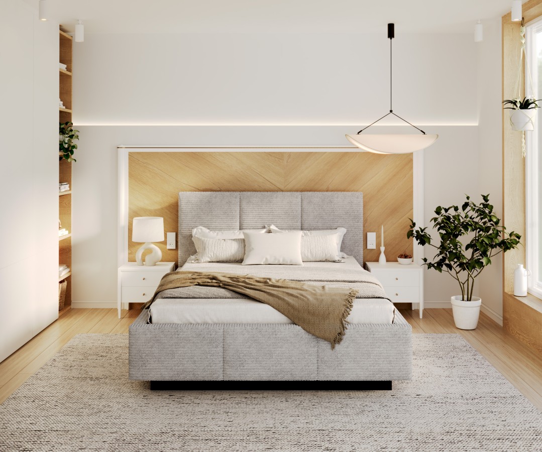 Łóżko lewitujące tapicerowane AVEIRO z pojemnikiem i stelażem podnoszonym - 120x200 - SZTRUKS - Szary