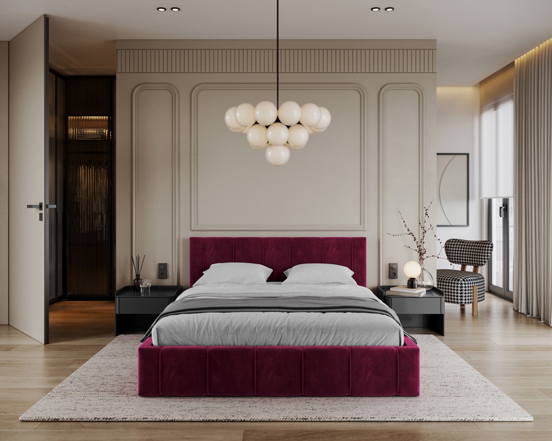 Łóżko tapicerowane FLORIDA z pojemnikiem i stelażem podnoszonym - 90x200 - PARIS - Wine