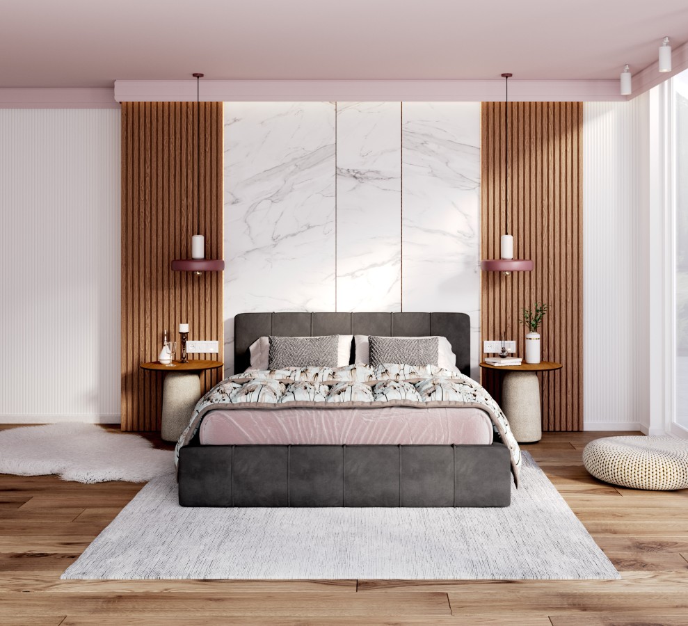 Łóżko tapicerowane FLORIDA z pojemnikiem i stelażem podnoszonym - 120x200 - TRINITY - Grafitowy